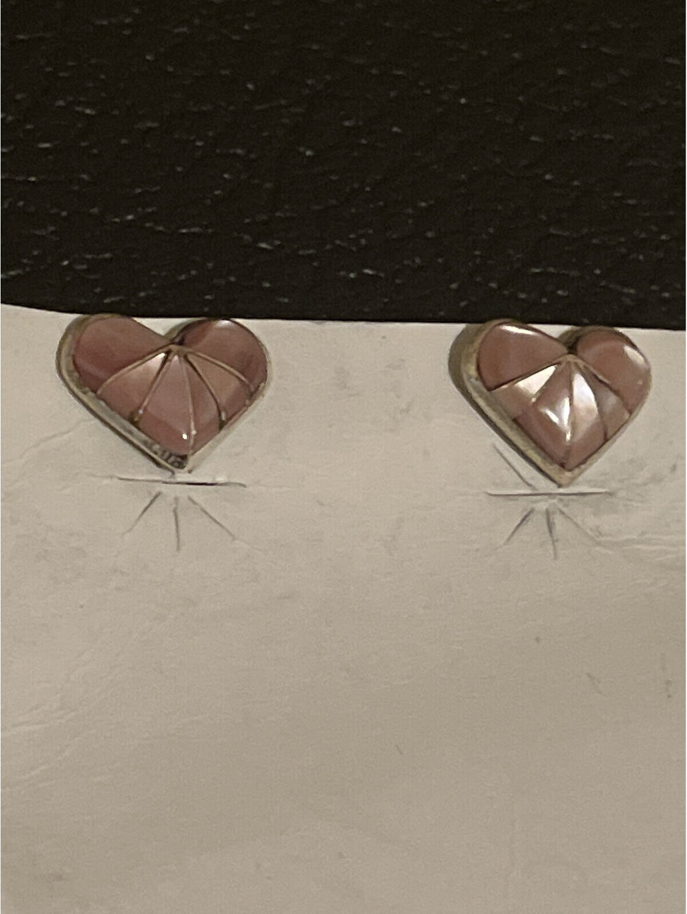 Zuni sterling silver inlay mother of pearl Hearts heart cluster earrings